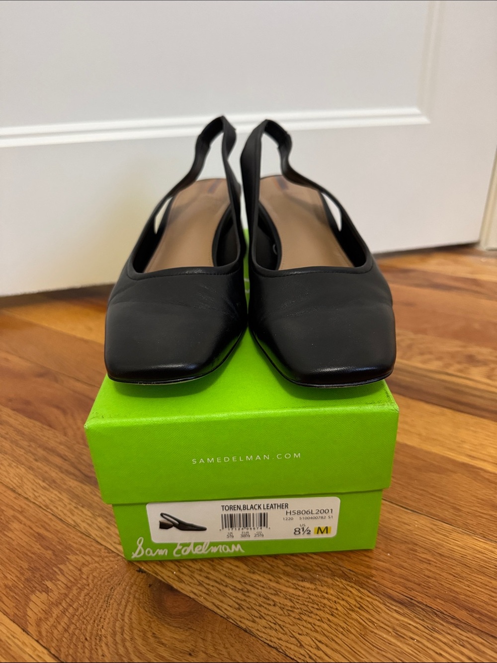 Sam Edelman Black Square-Toe Leather Slingback Flats